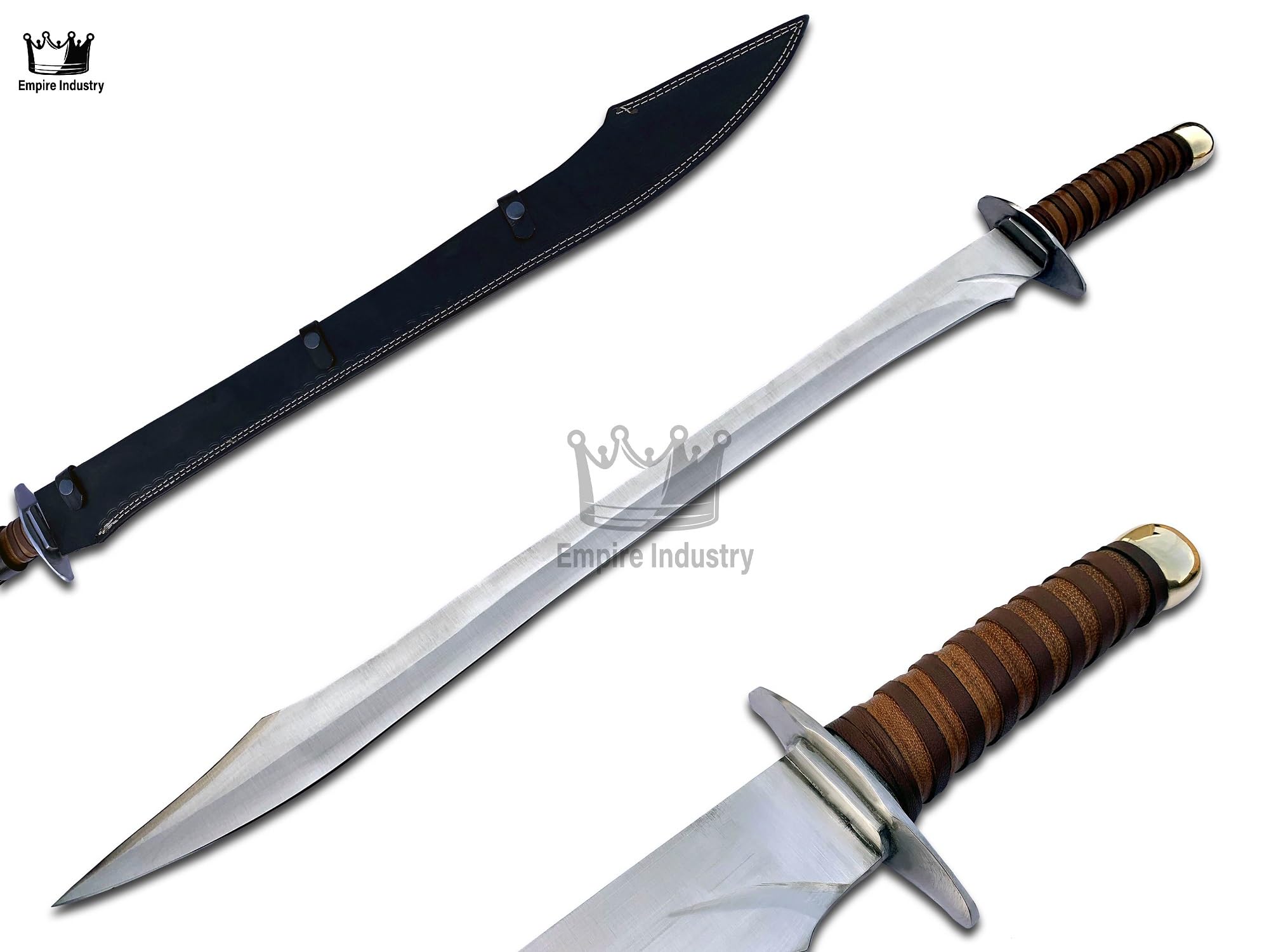 Empire - 36 Inch Long Handmade Carbon Steel Single Edge Long Sword With Leather Sheath - Leather wrapped Grip - Camping Sword - Survival Tools