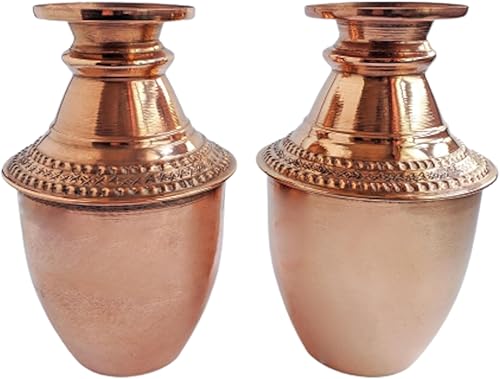 Miniatura 2 de Himalayan Craft Olla de agua de cobre puro Lota para oración hindú Pooja - Maceta Kalash Arti de 7 pulgadas - Pantalla decorativa de agua