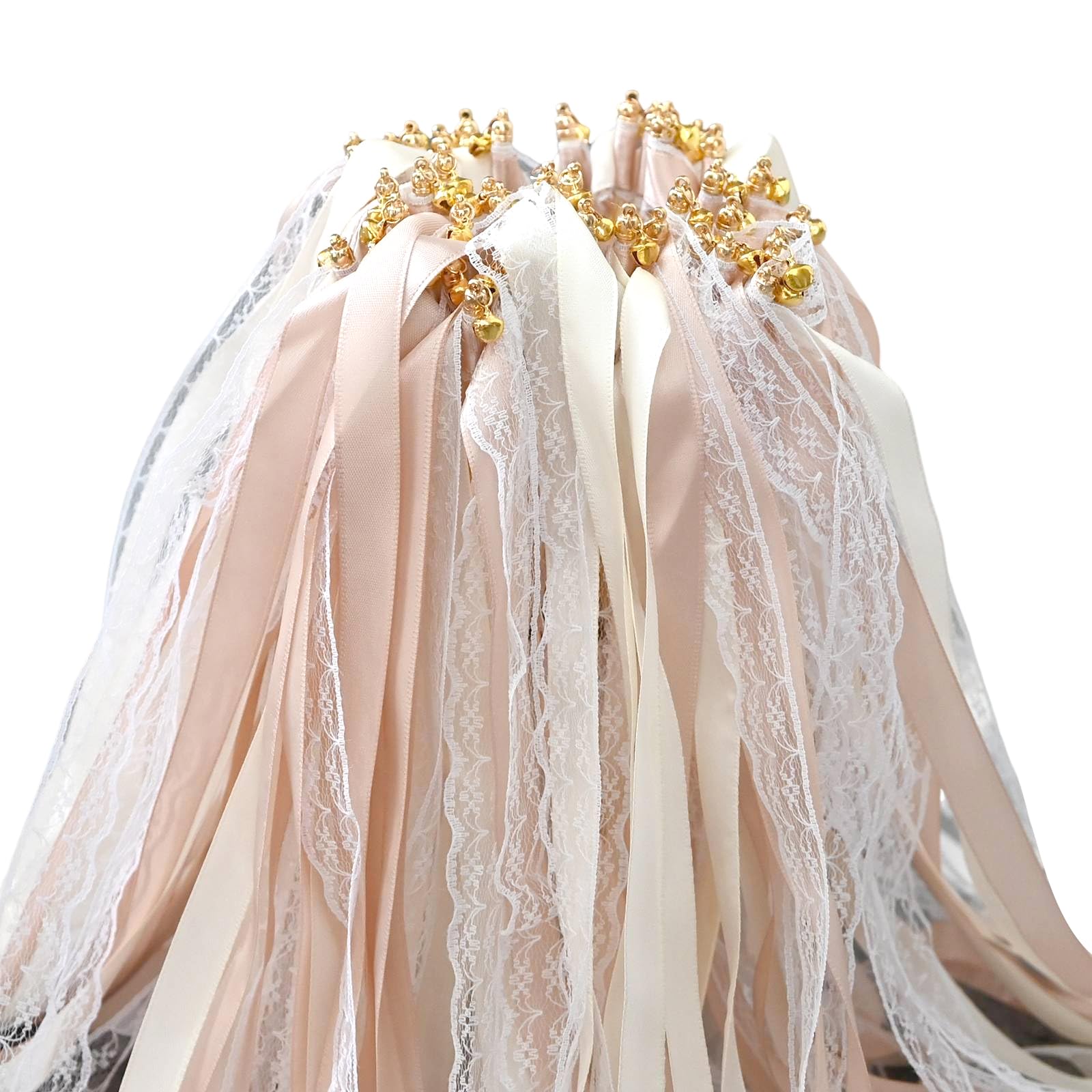 Lot de 50 baguettes de mariage en champagne avec cloche, baguettes de mariage en dentelle romantique avec rubans de mariage, baguettes magiques pour mariage et serpentins, cadeaux pour