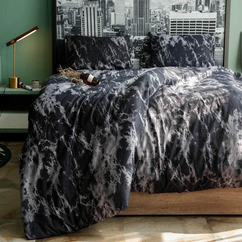Duvet Cover Queen, Black Duvet Cover Set with Soft and Warm 100% Washed Microfiber, Also as Marble Comforter Cover or Quilt Cover, 3 Piece Bedding Set with Zipper - 90×90 inches (Queen/Full) : Home & Kitchen