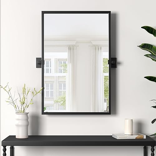 Espejo giratorio de 24 x 36 pulgadas, marco de metal negro, espejos inclinables de baño para sobre el fregadero, espejos rectangulares ajustables,