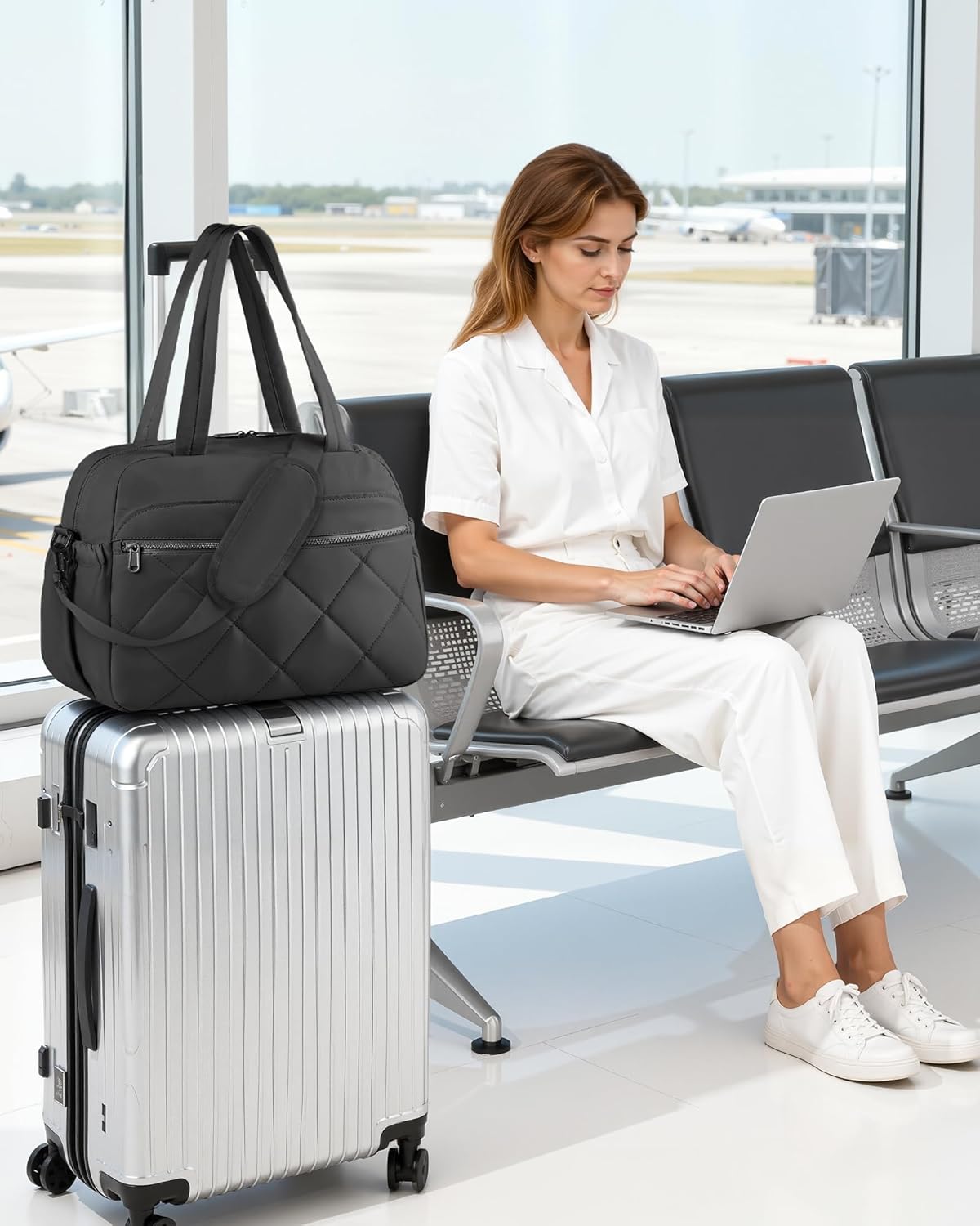 HOTOR Gym Bag for Women - Lightweight Travel Duffle Bags with Wet Pocket & Separate Shoe Bag, Multi-Pocket Carry on Weekender Duffel for Sports, Fitness, Overnight Trip, Black, 16.5" x 7.5" x 11.9" - Image 7