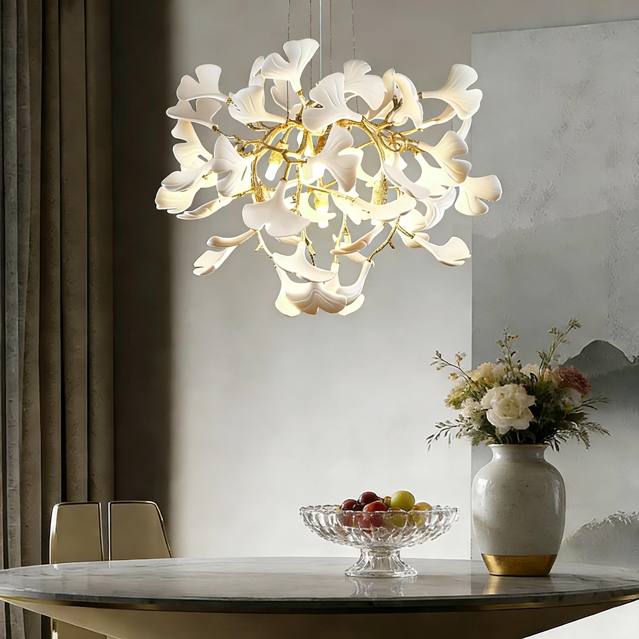 HJCKJSMEOU 32 inch Crystal Chandelier for Dining Room, Round Gold Tree Branches Chandeliers, Top K9 Modern Kitchen,Foyer Entryway,Luxury Adjustable Hanging Chandeliers