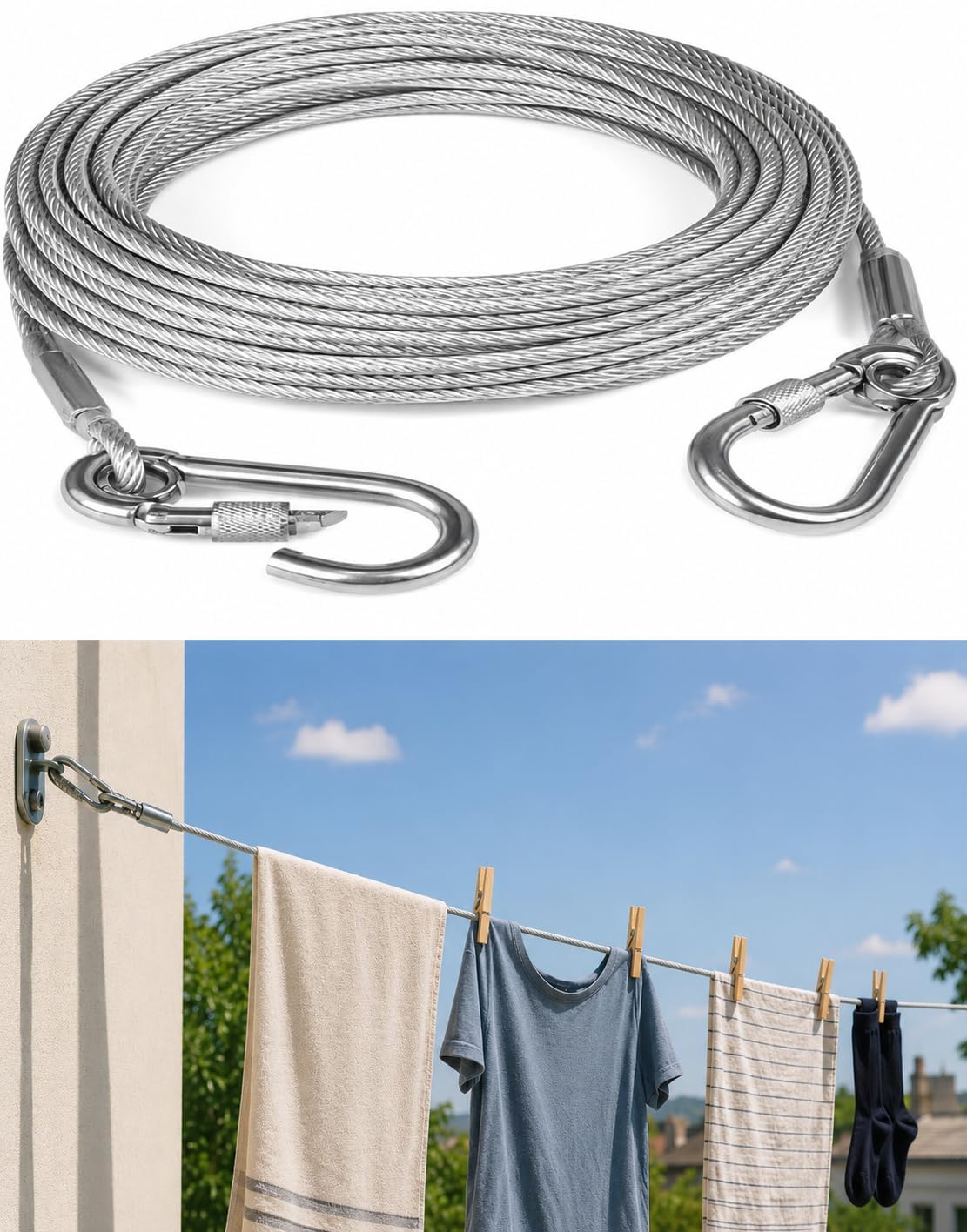 Leawall Powder Coated Metal Clothes Drying Stand Wall Mounted/Cloth Dryer Stand/Clothes Hanger for Drying Foldable for Home Or Balcony with 40 Feet Rope and Fasteners Set (SS-Cloth Drying Rope)-image-17