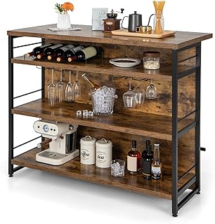 Giantex Industrial Home Bar Unit, 4-Tier Liquor Bar Cabinet w/ 3 Open Shelves, Wine Rack & Stemware Holders, Kitchen Islan...