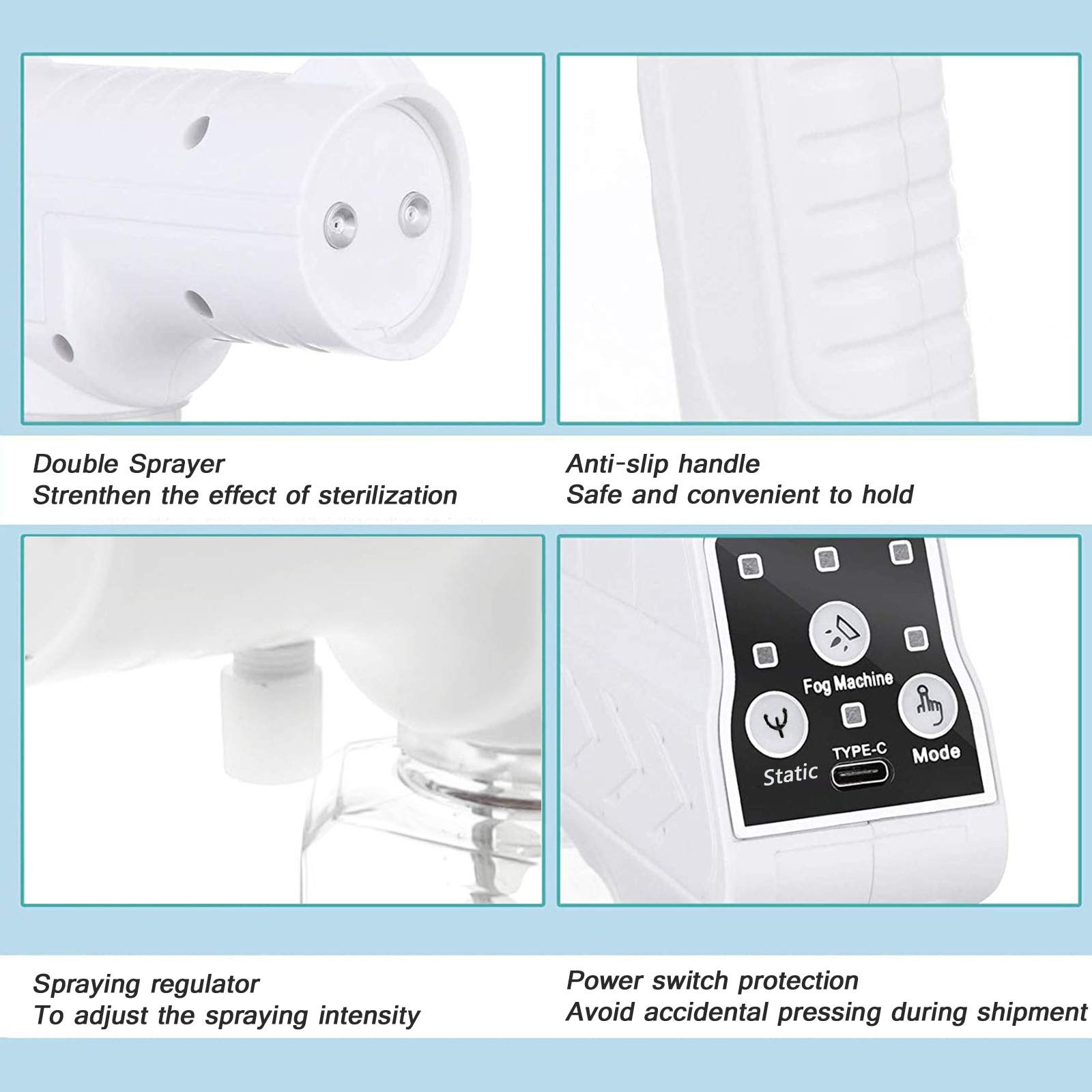 Spruzzatore elettrostatico, nebulizzatore per sterilizzazione a batteria ricaricabile 2600mAh, spruzzatore atomizzatore nano, nebulizzatore portatile senza fili per casa, ufficio, auto,Nero