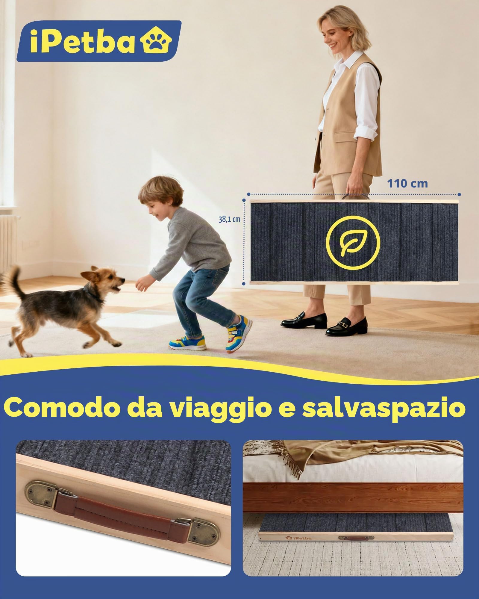 Rampa per Cane per Letto & Divano per Piccoli & Medi Cani – Rispetto per le Articolazioni, Antiscivolo, Regolabile, Senza Odori, Fino a 32 kg