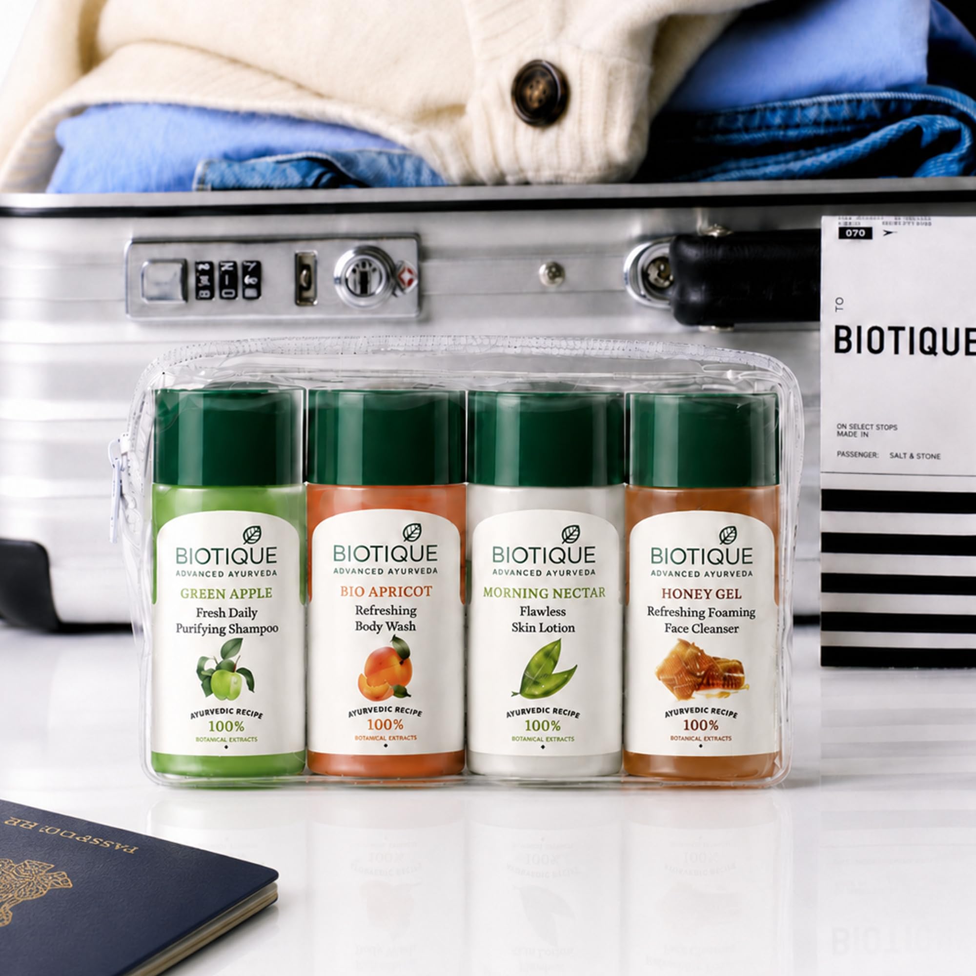 Biotique Travel Kit | Includes Green Apple, Bio Apricot, Morning Nectar & Honey Gel | Mini Skincare & Haircare Essentials for Travel | Enriched with 100% Botanical Extracts 2
