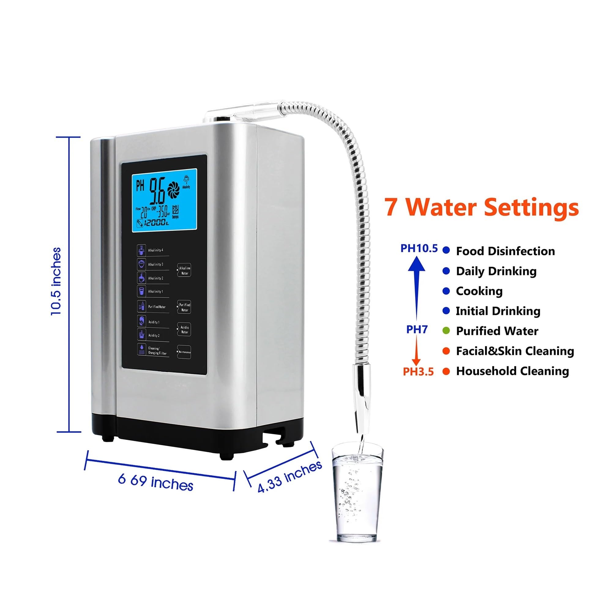 Filtro Acqua, Purificatore a macchina del neratore di idrono o ionizzatore 'acqua, produce il di filtraggio 'acqua 'acqua acida alcalina PH 3,5-10,5 for la casa,Depuratore Acqua Osmosi Inversa(Yellow