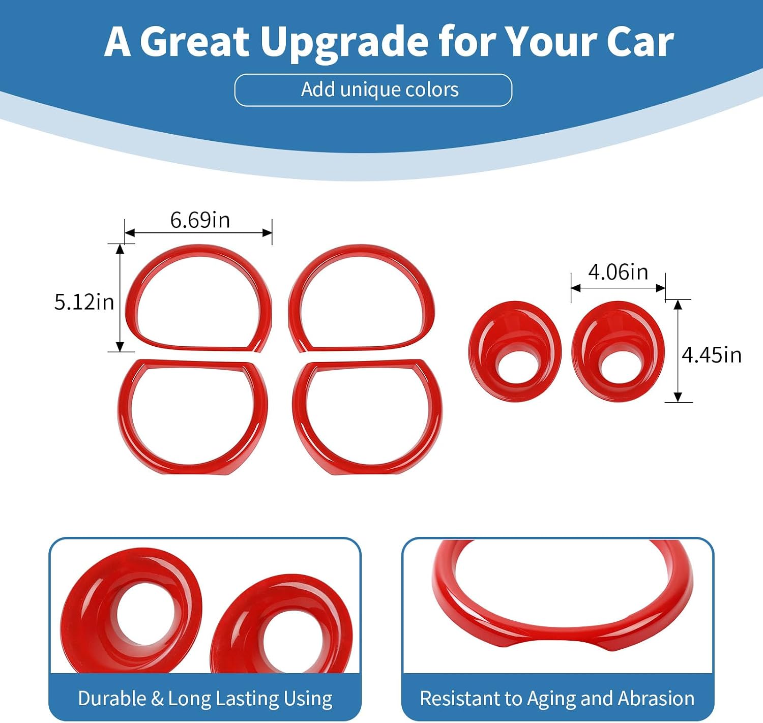 for Challenger Headlight Cover Fog Light Trim Fit for Dodge Challenger 2015 up Red Exterior Accessories 6pcs