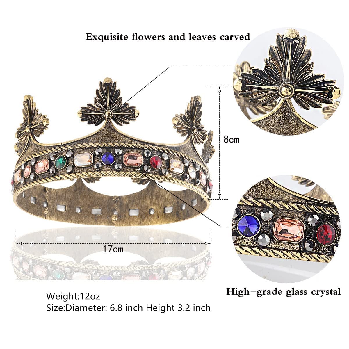 Barroco de los hombres del rey de aleación de gran corona de perlas de cristal real príncipe de las mujeres accesorios para el cabello para la fiesta de cumpleaños de Halloween de disfraces