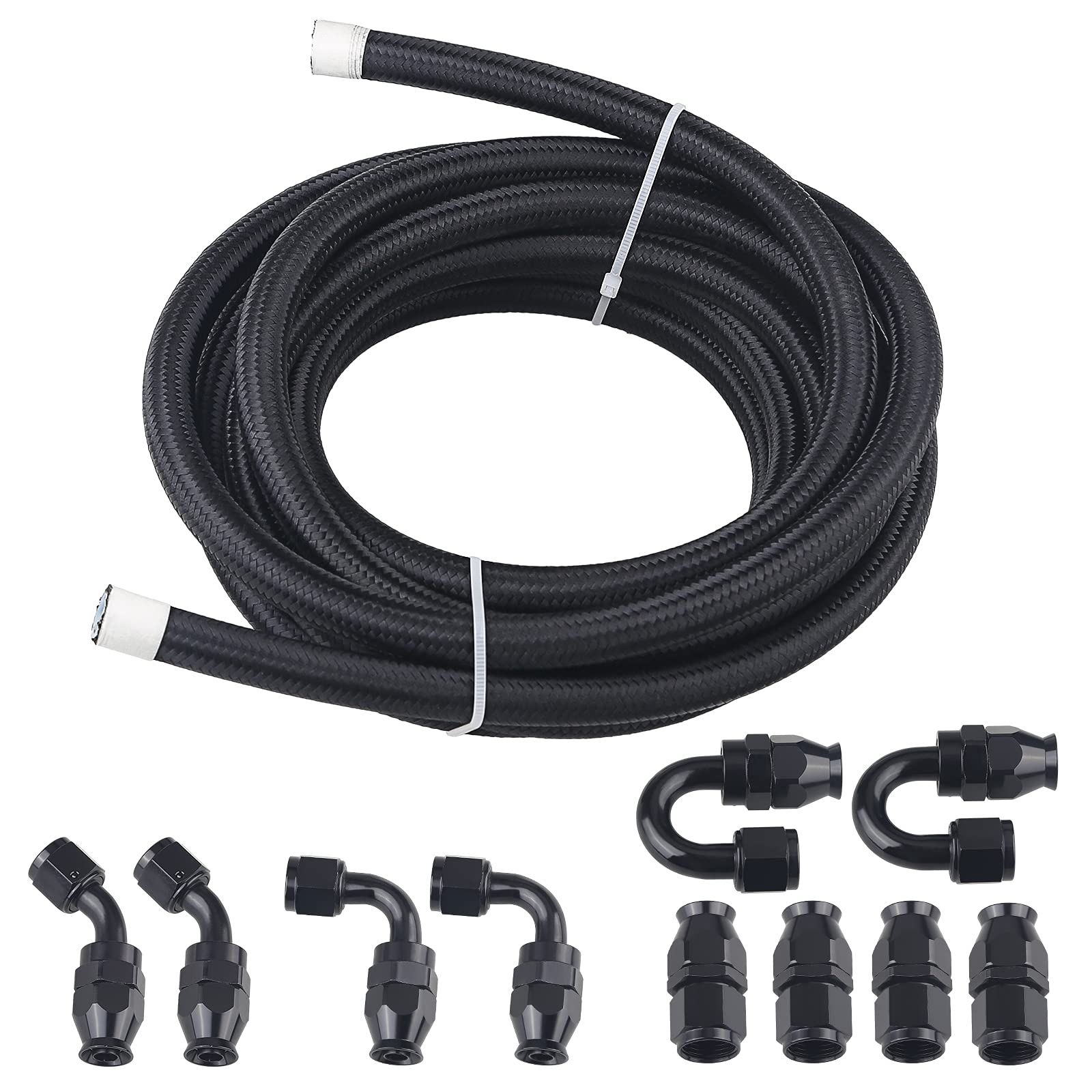 WATERWICH 8AN 1/2" PTFE E85 Fuel Injection Line Hose Fitting Kit 16FT Nylon Braided Tube Stainless S
