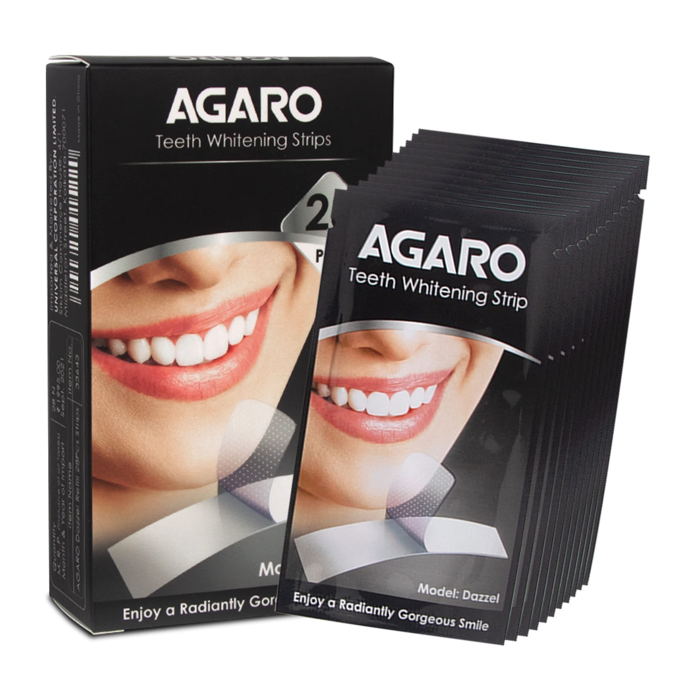 AGARO Dazzle Instant Teeth Whitening Strips, 28 Non-Sensitive White Strips Teeth Whitener, Helps Remove Smoking, Pan Masala, Chewing Tobacco, 28 Strips (14 Stain Removal Treatments) (Mint, 1 Pack)