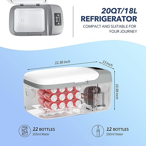 Miniatura 4 de TREFAN Refrigerador de 12V 20Q18L, refrigerador portátil (-4-68), refrigeradores eléctricos para vehículos y camiones con CC y 110-240V CA,