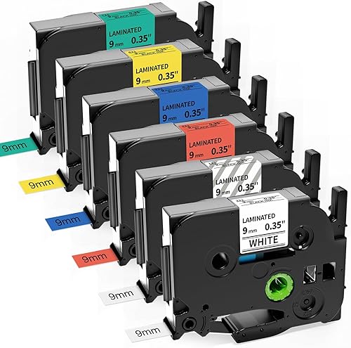 Labelife Paquete de 6 cintas de etiquetas de 0.35 pulgadas de repuesto para Brother P Touch TZe TZ, cinta de etiquetas de color laminado de 0.354 in