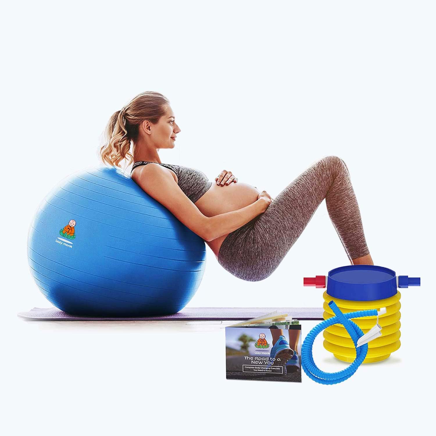 Lazy Monk Exercise Ball 55cm / 65cm, Black/Blue Color - Fitness Desk Sitting Chair, Pregnancy Ball Stability Anti-Burst, Yoga Workout Pilates Balance Gym Physio Ball w/Pump, Excersize Swiss Ball