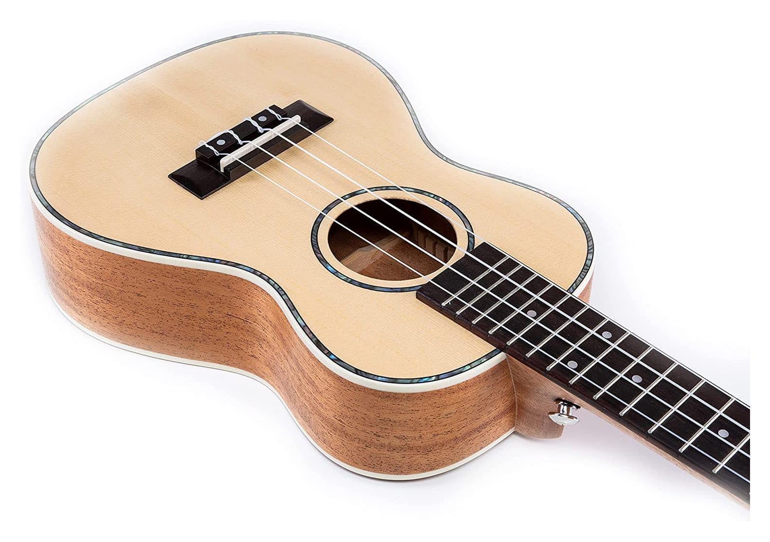 VOLT - Ukulele Texas, dimensioni: tenore, copertina in abete massiccio, tastiera: palissandro, finitura lucida, bordi in madreperla, lunghezza: ca. 660 mm, con bottoni per cintura, custodia imbottita