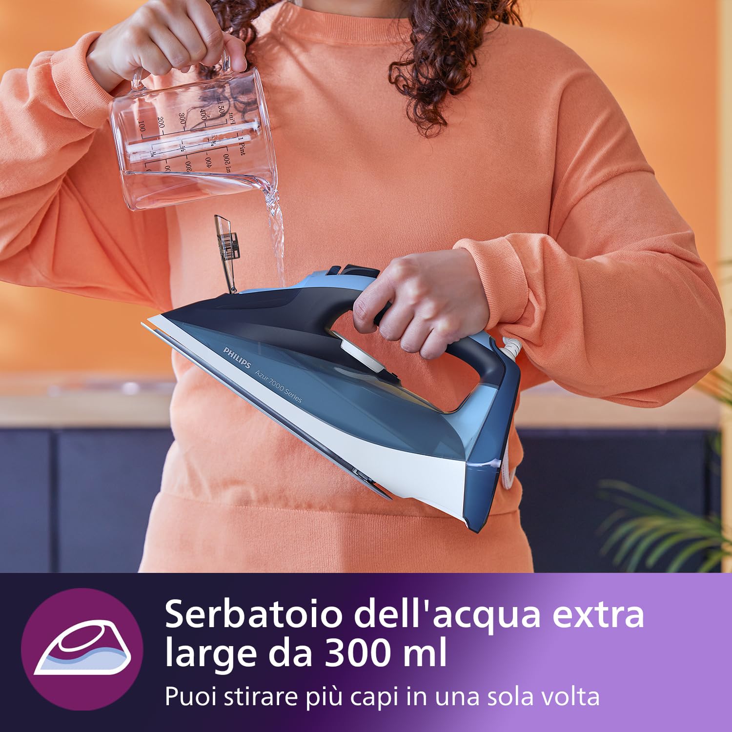 Philips 7000 Ferro da Stiro a Vapore, 2800 W, Colpo Vapore 250g | Serbatoio 300ml, Sistema anticalcare integrato, Vapore continuo 50 g/min, blu/azzurro (DST7020/20)