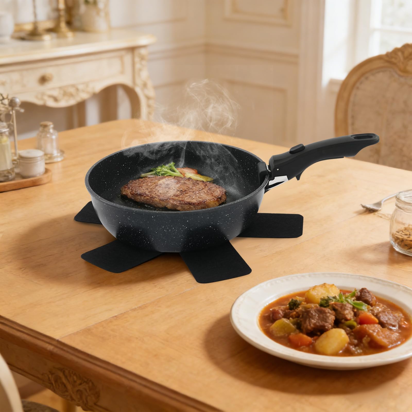Juego de utensilios de cocina de 15 piezas, antiadherente, juego de ollas y sartenes versátiles con mango extraíble, ollas y sartenes portátiles para cocina (negro)