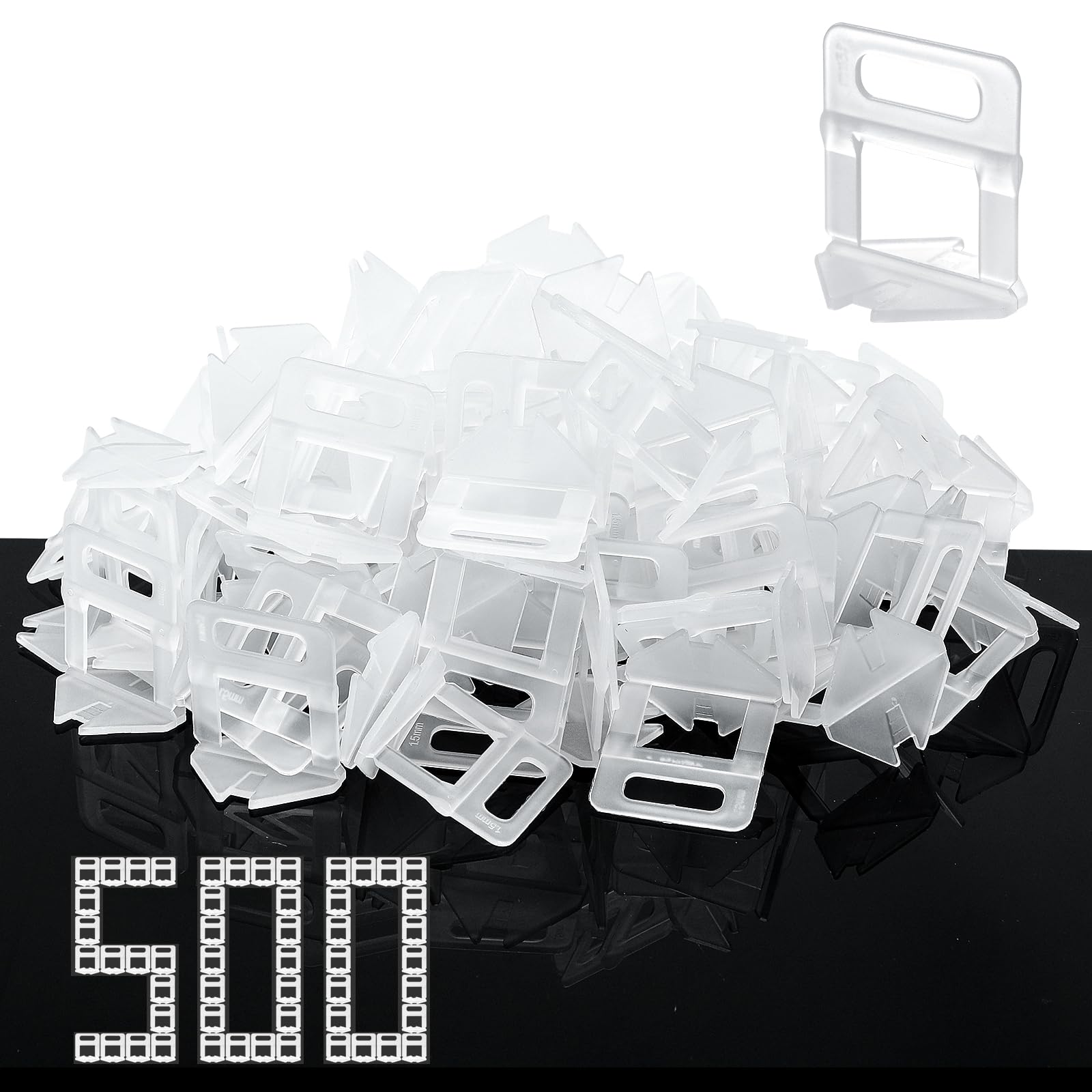 Clips Niveladores de Piso y azulejos De 1,5mm,500 lengüetas para nivelar azulejos,Niveladores de Azulejos Juntas Azulejos,para profesionales del Alicatado y Bricolaje (1.5mm, 500pcs)