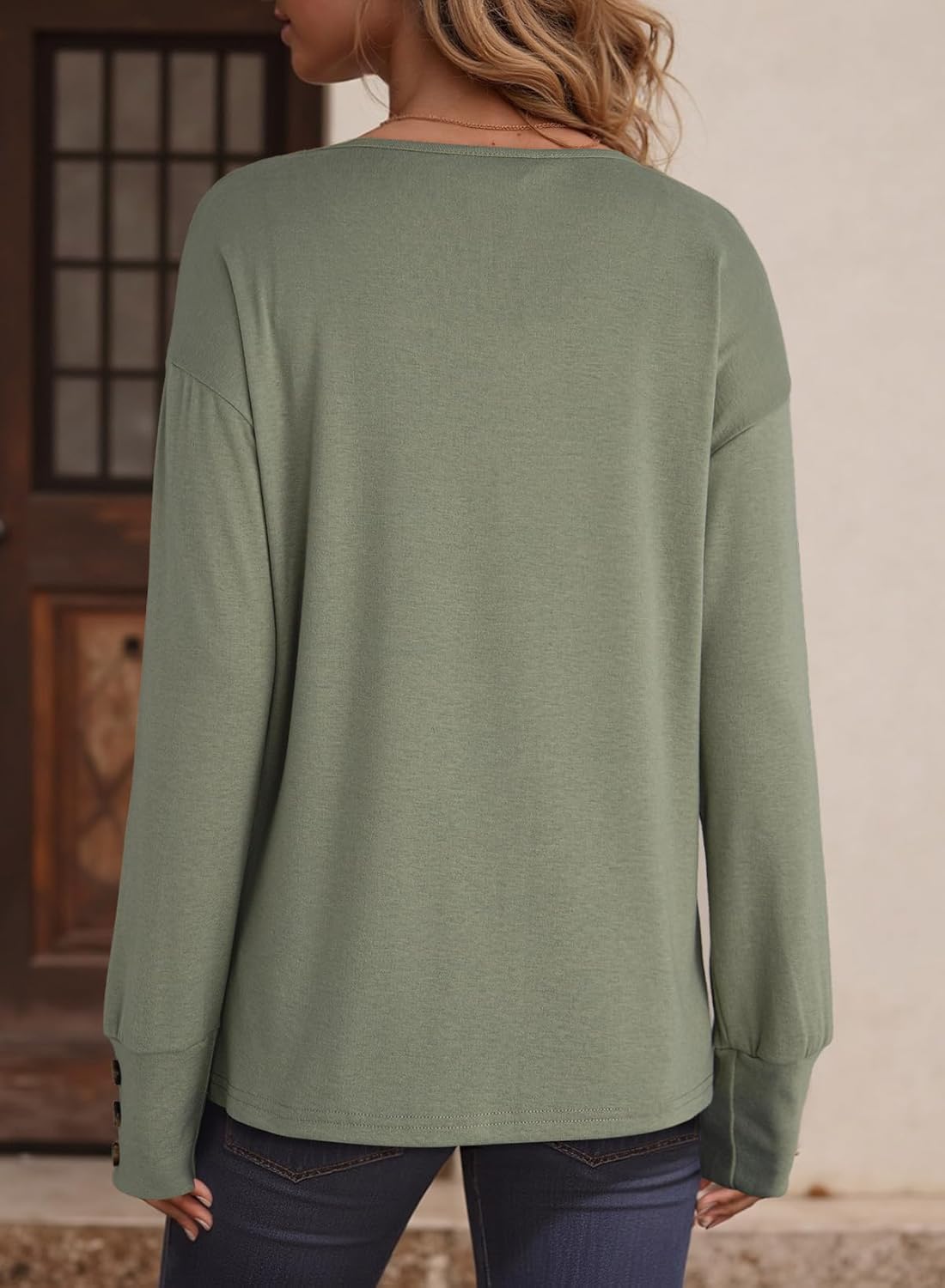 Dokotoo Women's Casual Long Sleeve V Neck Pullover Shirts Loose Fit Lightweight Knit Tops - Image 5