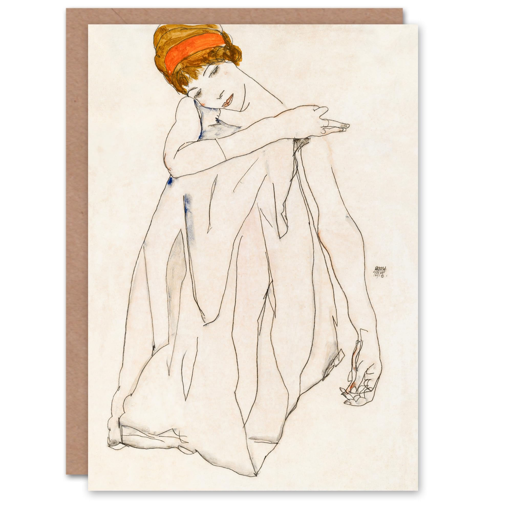 Artery8 Egon Schiele Art Card Female Dancer Line Art Drawing