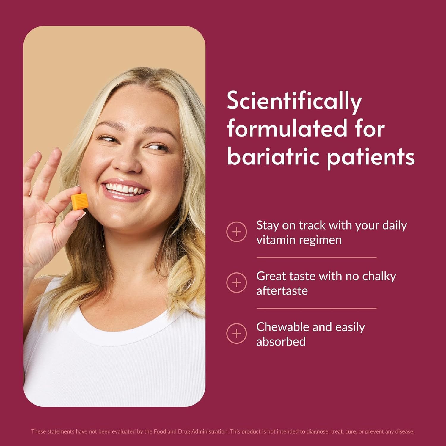 Bariatric Advantage Multi Chewy Bite - Soft Chew Multivitamin for Bariatric Surgery Patients - Chewable Multivitamin with Folic Acid, Vitamin D3 & More - Tropical Orange Flavor - 60 Count