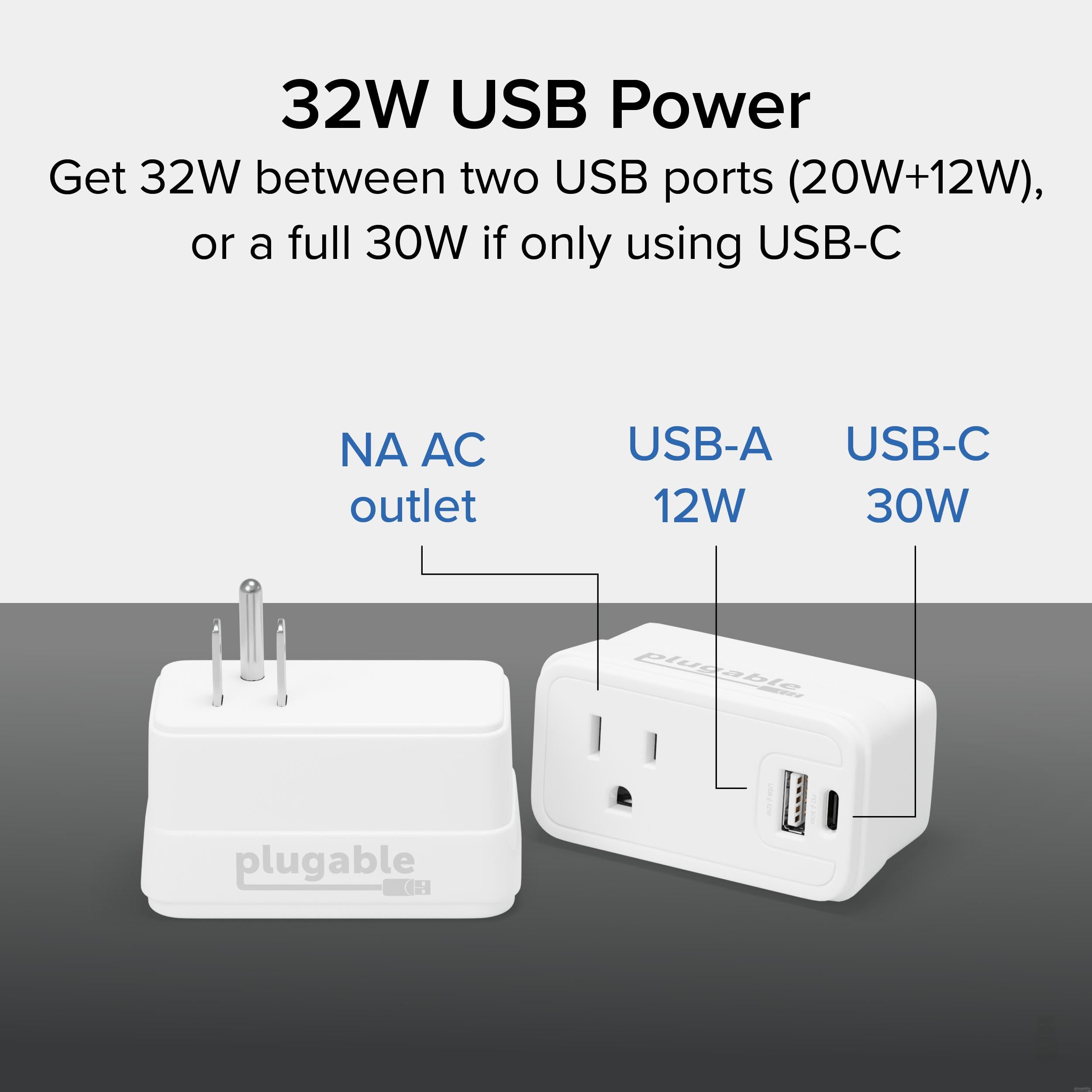 Plugable Wall Outlet Extender with 1x USB-C and 1x USB, 32W USB C Charger Block, USBC Fast Charger for iPhone 13/14, Travel, Home, Office, Cruise Ship