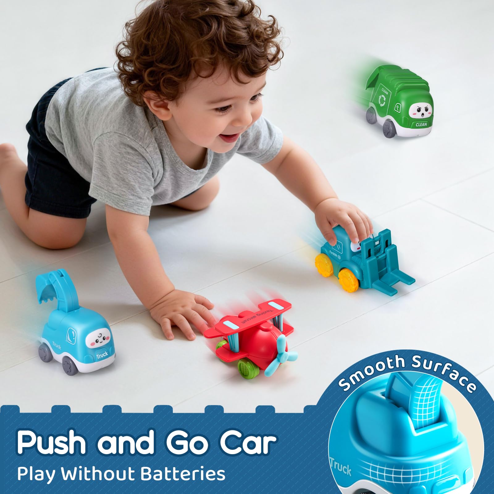 lerrbo 6 PCS Cartoon Lastwagen Auto Spielzeug mit Kräne/Spielmatte/Aufbewahrungstasche|Spielzeug ab 1 Jahr|Babyspielzeug für 1+ Jahre Alten Jungen|Geschenk 1 Jahr Junge