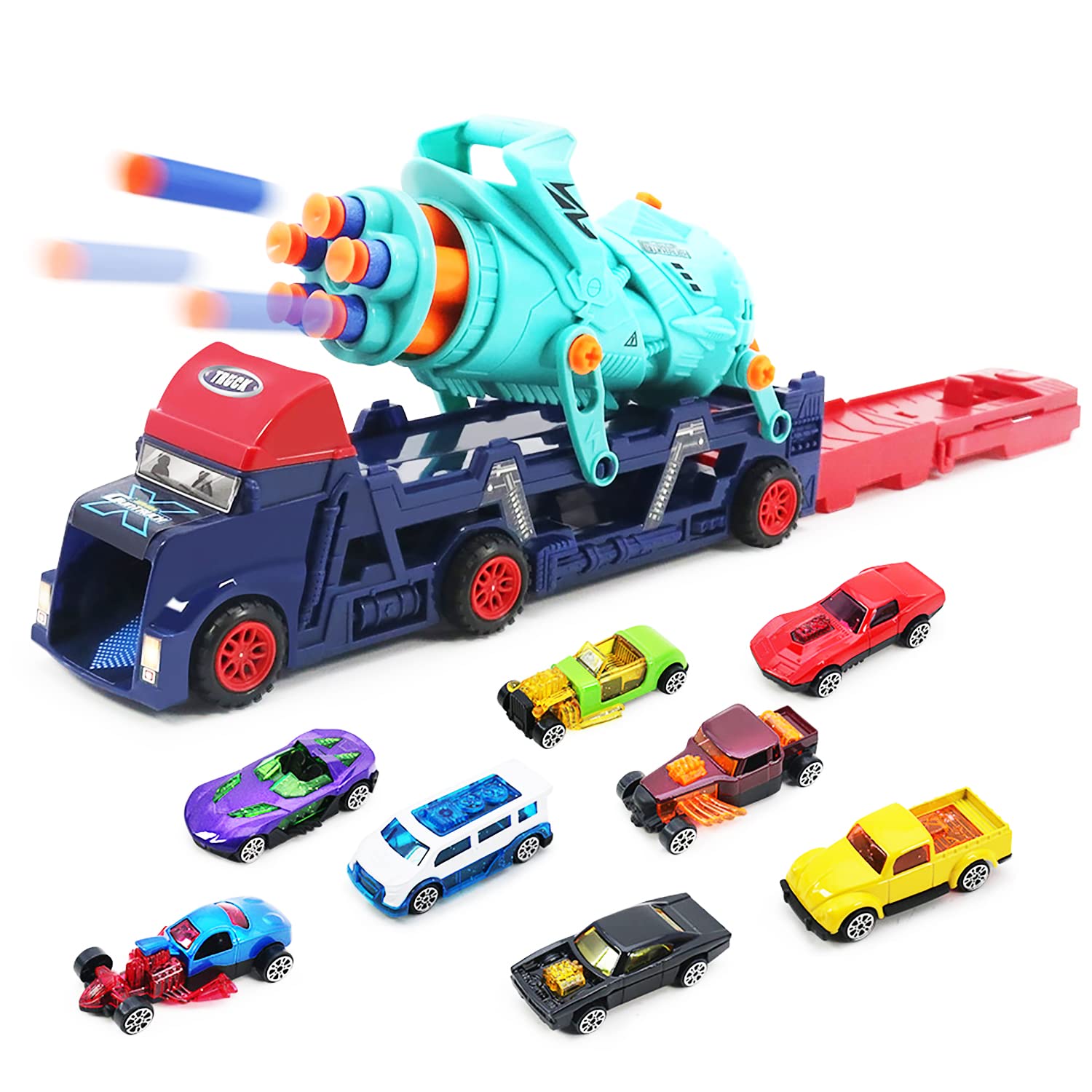 Amazon.com: Toddler Toys for 3-4 Year Old Boys,Car Carrier Truck Toys for  Kids,10 Soft Bullets Gatling Shooting Game Toy Set,8 Launchable Die-cast  Cars,Ideal Gift for Kids Boys Ages 3 -7 Years Old :