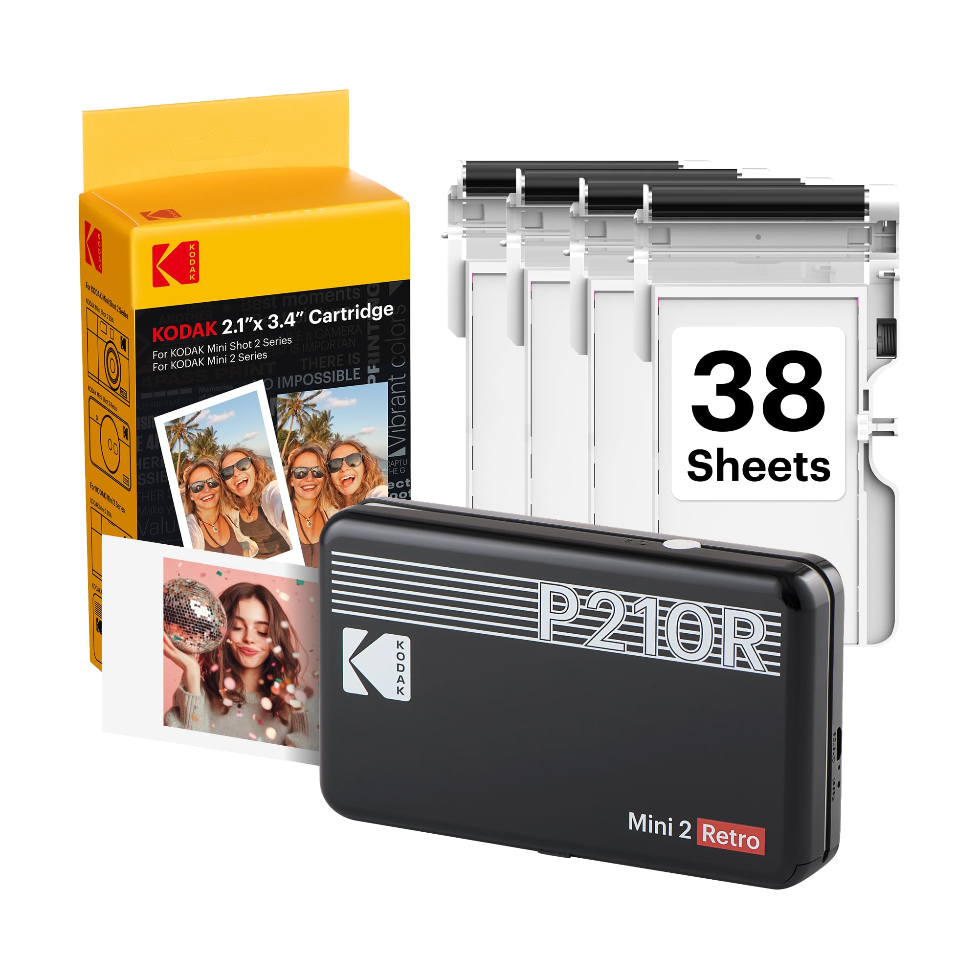 KODAK Mini 2 Retro 2x3 Portable Photo Printer, 4PASS, 38 Sheets