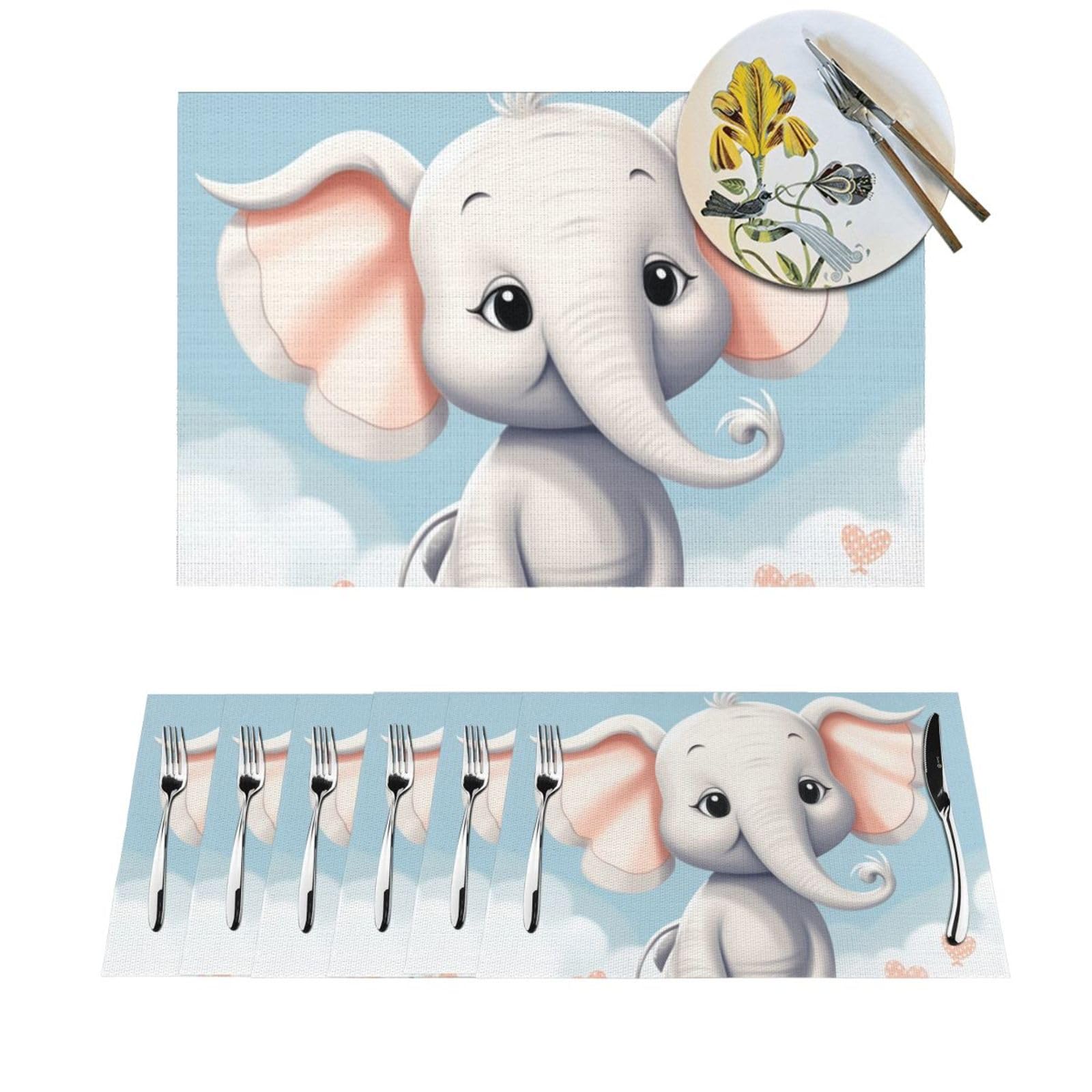 Sets de table éléphants pour repas en intérieur et extérieur lot de 4 PVC