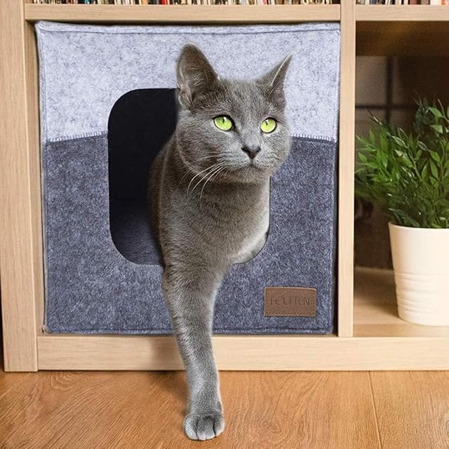 GOLLEY Thick Felt Cat Cube Cave for IKEA Shelf - Easy Travel Cat Cube Bed is Machine Washable - Foldable Cat Houses for Indoor Cats