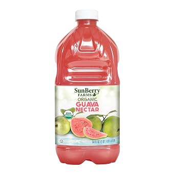 Sunberry Farms Organic Guava Nectar 64 fl oz | Tropical Juice Nectar Made with Real Organic Fruit | No Artificial Flavors or Colors | Exotic Refreshing Drink | 1.89 L Family Size Bottle