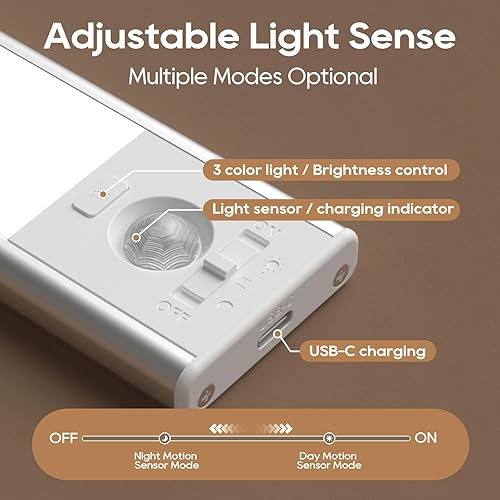 Miniatura 3 de Iluminación para debajo del gabinete, 2 unidades de 13 pulgadas, 56 LED, 3 temperaturas de color, sensor de movimiento para interiores, luces