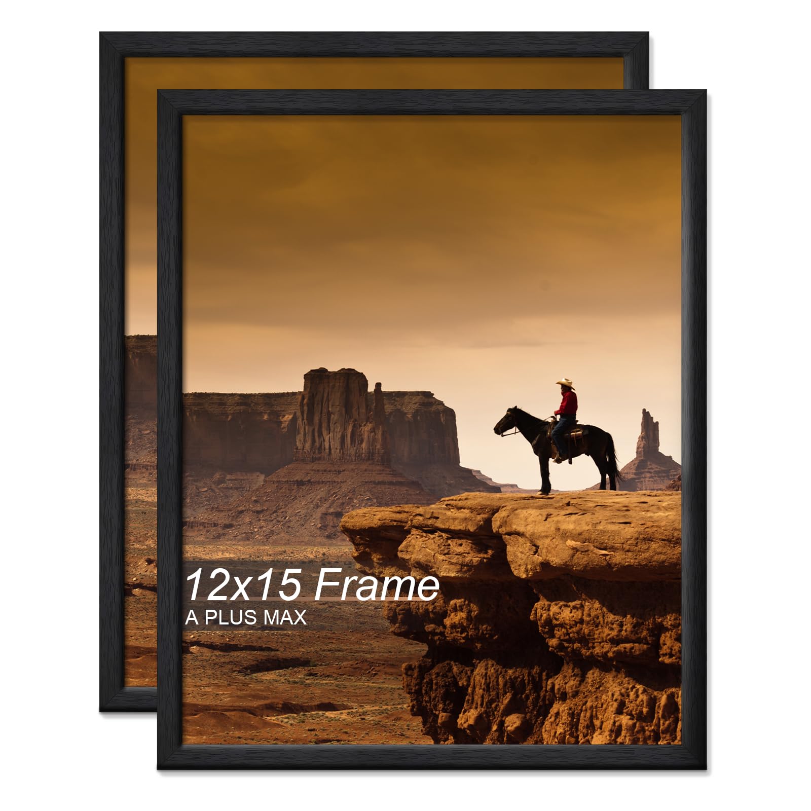 A PLUS MAX 12x15 Picture Frame Set of 2, Black Engineered Wood Frame for 12 x 15 Inch Picture Poster Photo, Light Weight 12 by 15 Frame with Wood-grain for Wall - 2 Pack/Black/12 x15