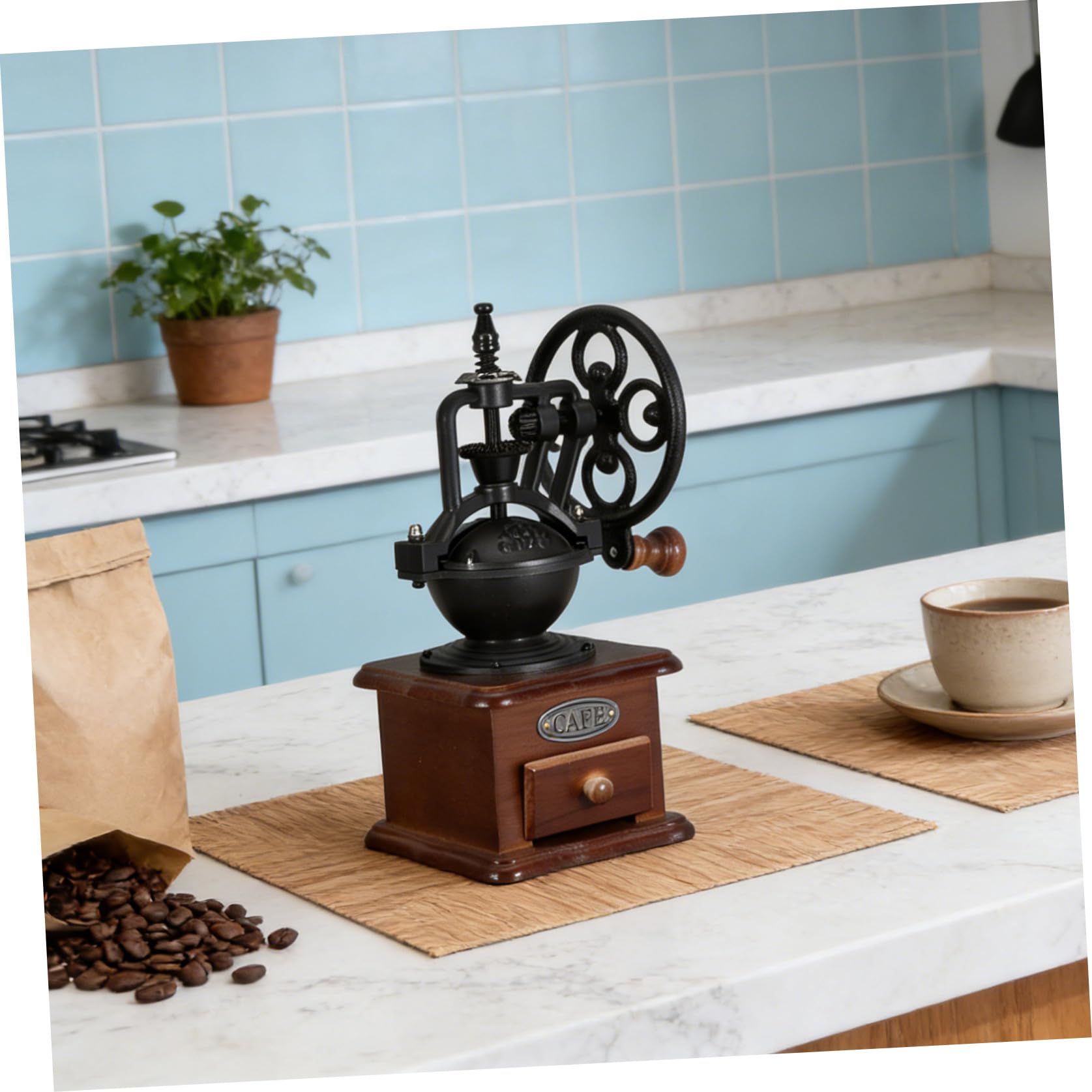 Didiseaon Molinillo de Café Manual Vintage Manivela, Compacto y Portátil, Ajuste de Molienda Regulable, Molienda para Granos de Café, Adecuado para Uso Doméstico y Viajes