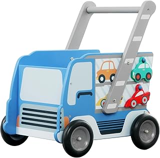 labebe Baby Wooden Learning Walker, 2-in-1 Toddler Push & Pull Toys Stroller Pushing Walker, Infant Sit to Stand Wood Walker Wagon, Transfer Cart Toy for Girls & Boys 1-3 Years Old Kids, Blue