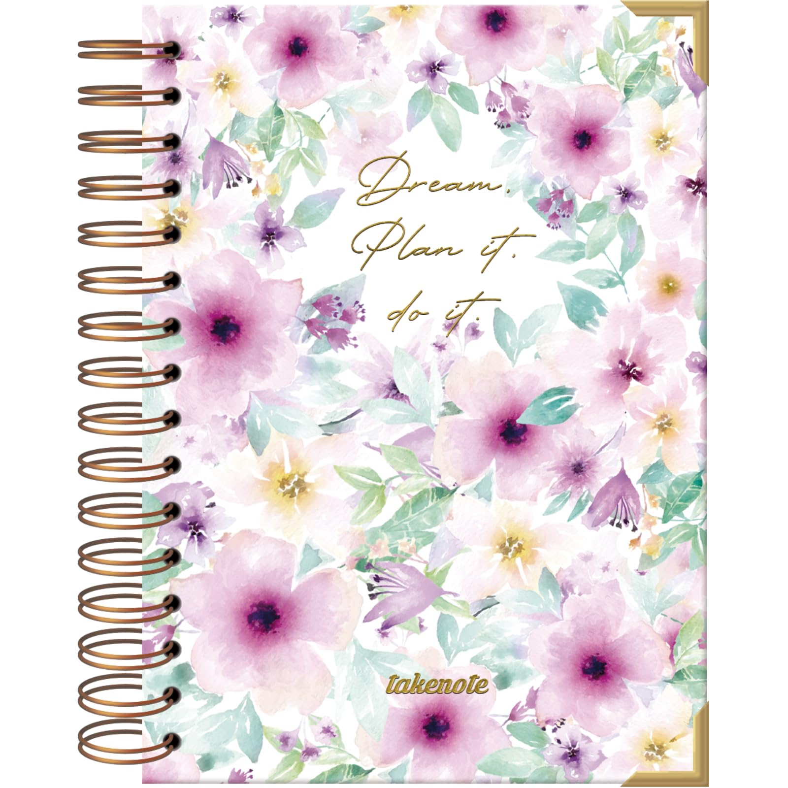 DOHE Dreambook Notebook A5 - Blank Interior, 192 White Pages, Size 15.5 x 21.5 cm, Hard Cover, Double Gold Spiral (Wire’o) - Takenote Valentina