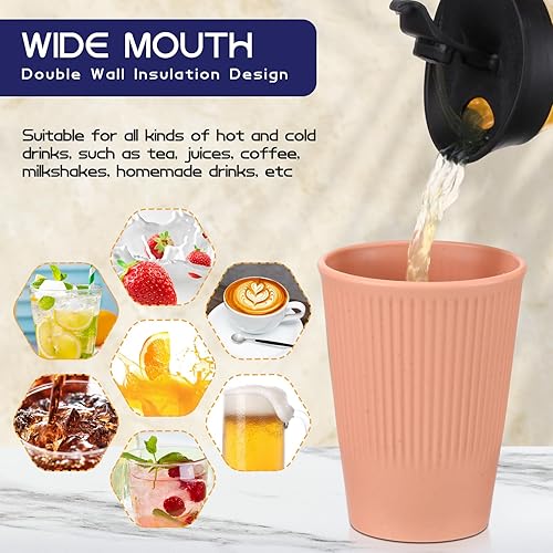 Miniatura 6 de Mifoci 32 vasos de paja de trigo de 12 onzas, vasos de plástico reutilizables coloridos irrompibles, aptos para microondas y lavavajillas, vasos de