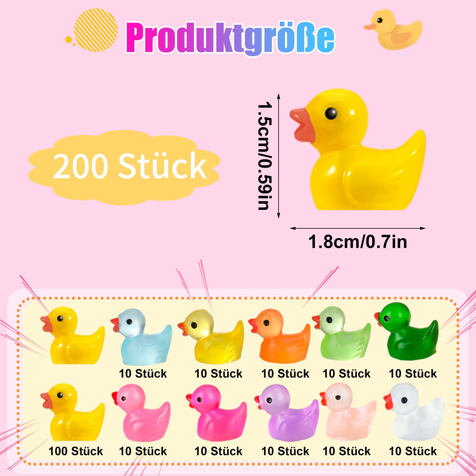 Mini Canards Lumineux 11 Couleurs 200 Pièces Figurines de Canards en Plastique Décoration pour Aquarium Jardin