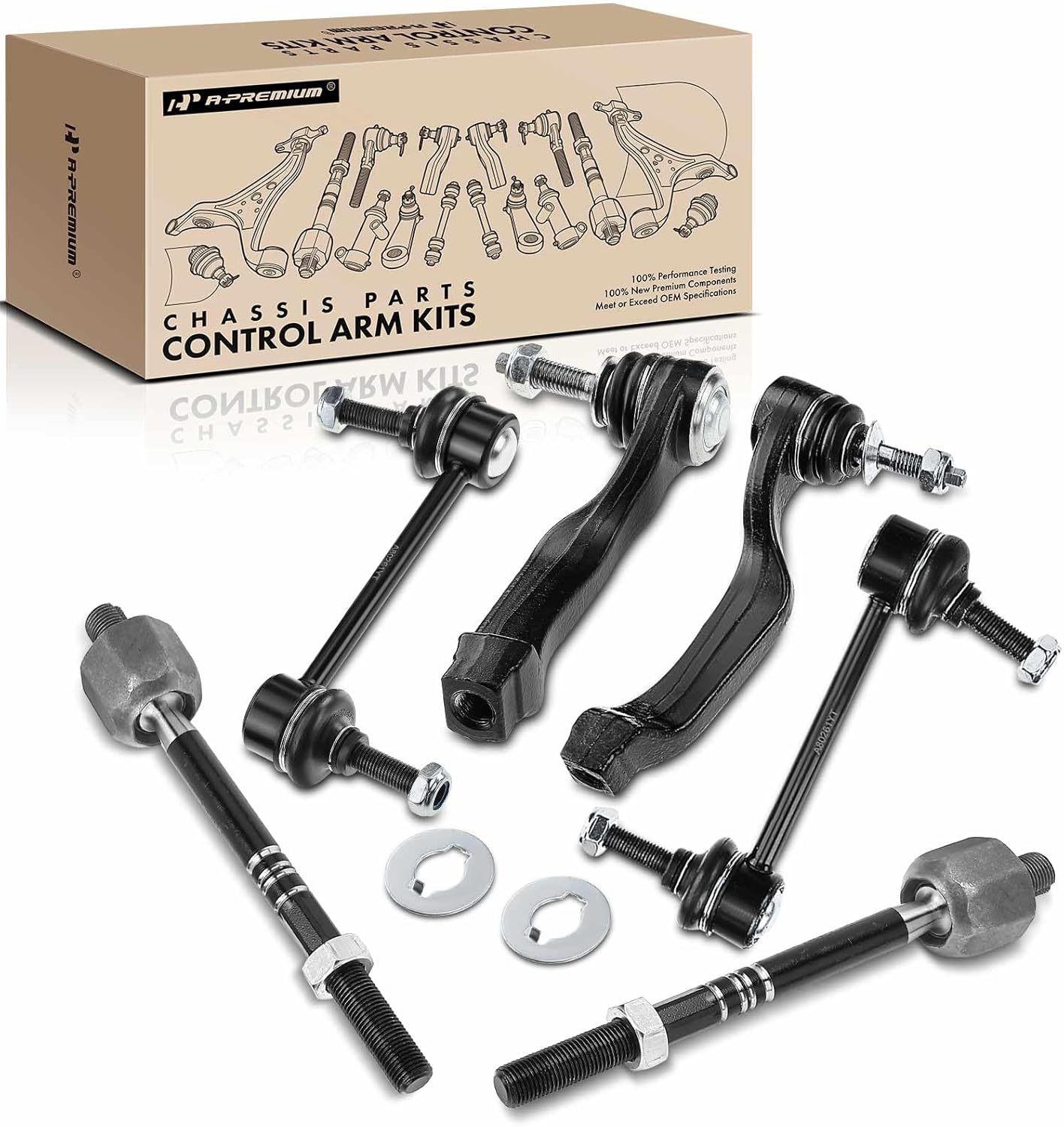 A-Premium Set of 6, Front Sway Bar Link, Inner Outer Tie Rod End, Compatible with Ford Thunderbird 2003-2005, Lincoln LS 2003-2006