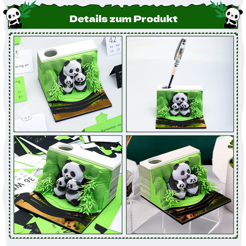 Senchinner 3D Kalender 2025 Panda, 3D Abreißkalender, Kreativer Panda Tischkalender 2025, Abreißbarer 3D Notizblock mit Panda Skulptur, 1 Stück, Perfekt für Alle
