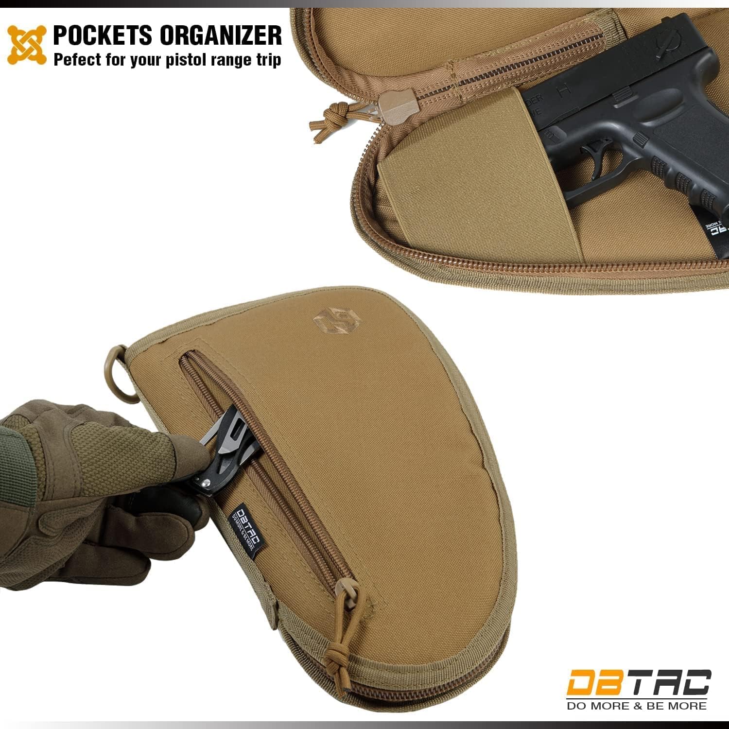 Single Padded Pistol Bag Large + Range Bag Small for 2X Pistol (Brown)