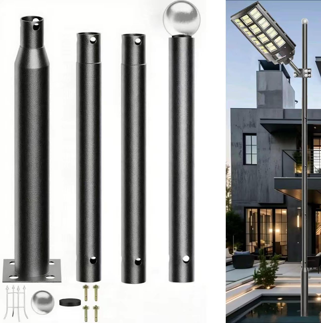Street Light Pole 13ft Tall - Outdoor Solar Split Street Lamp Post Light Pole with Mounting Steel Anchors for Patio, Street, Backyard, Parking Lot