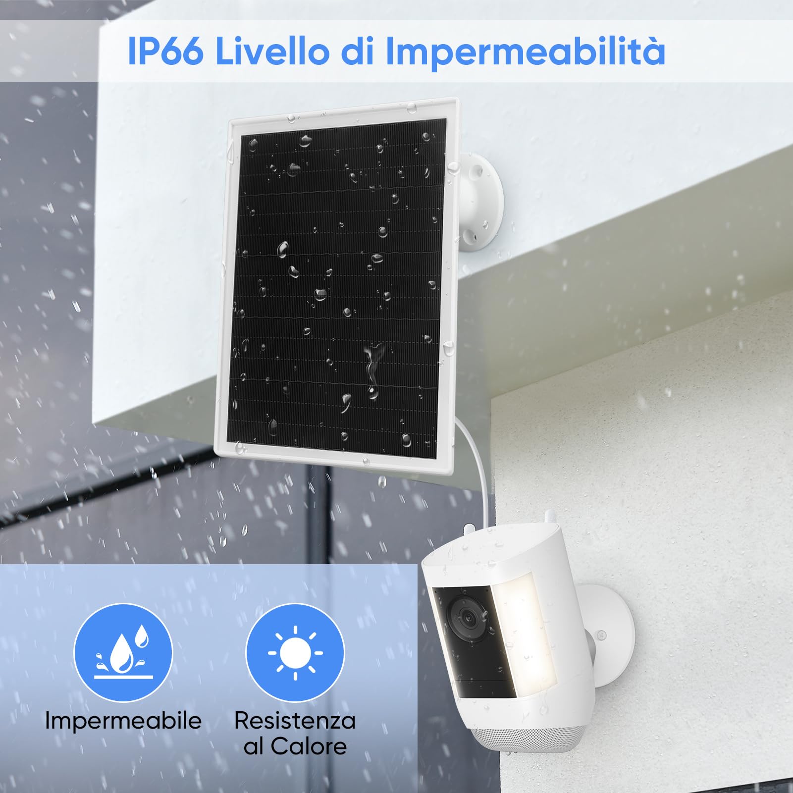 Alimentazione Solare Pannello Solare 6W Per Telecamera Ring - Impermeabile IP66 Con Staffa 360° E Cavo 3m Caricabatterie Solare Sicurezza