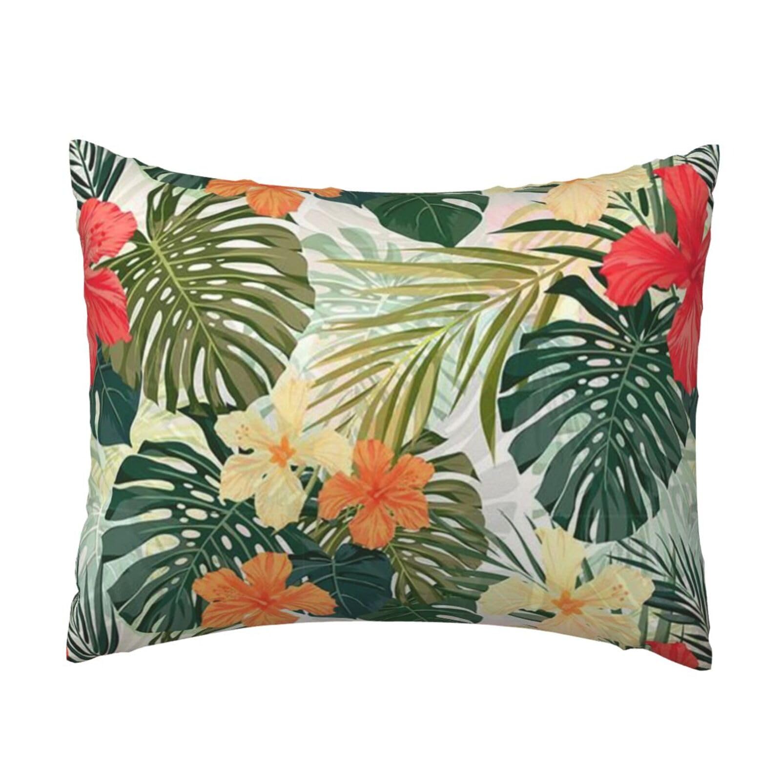 YFSGDLBN Vegetation Leaves with Hibiscus Flowers printed Pillow Case 20x26in decorative Cushion Cover pillowcase