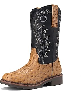 Rollda Boys Cowboy Boots Kids Western Boots Square Toe Girls Cowgirl Boots for Toddler/Little