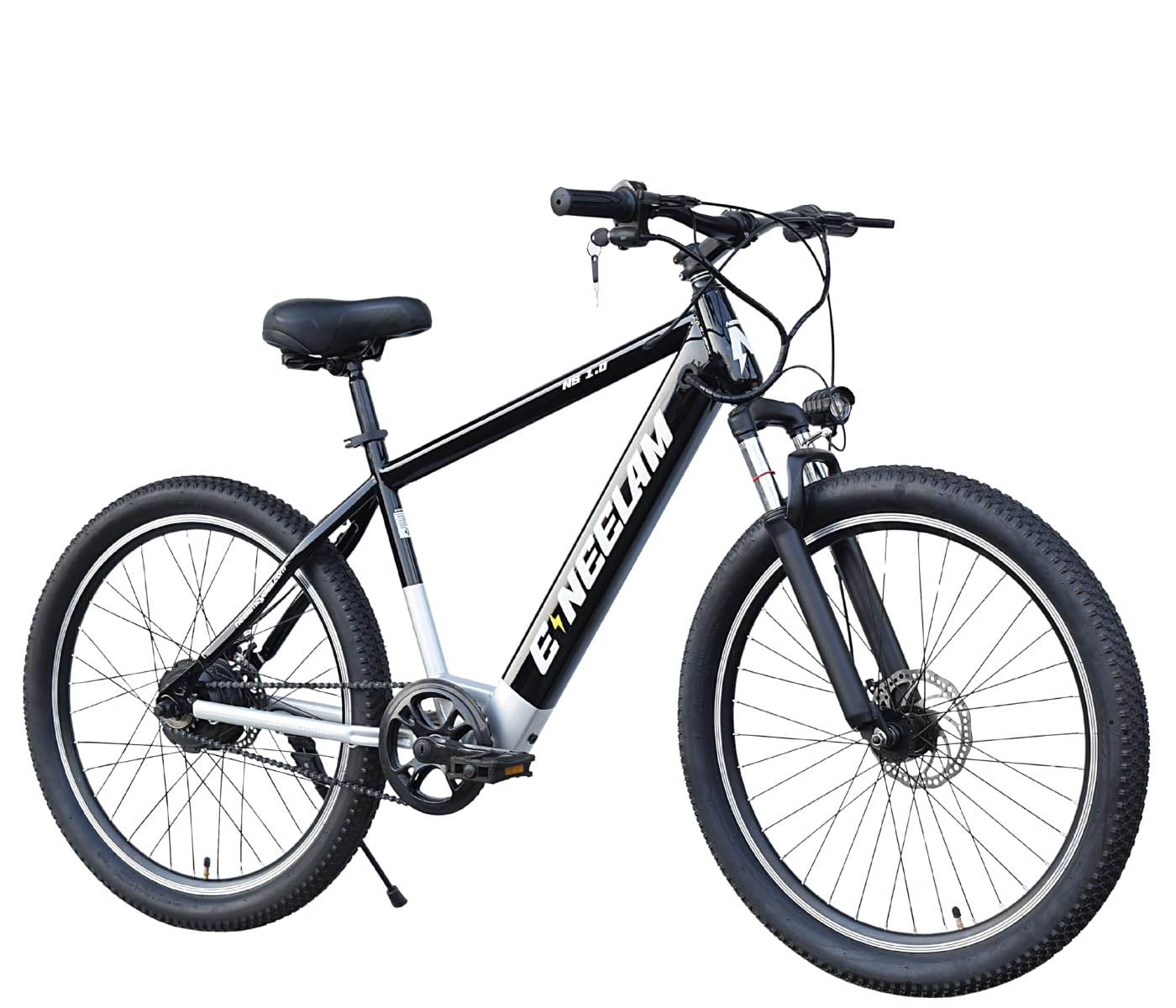 NEELAM STATIC Unisex Electric Bicycle T-27.5" High Tensile Steel frame| Disk Brake|INBUILT Battery 36V-250W|10.4AH|Suspension Lockout|Battery Indication display|Saddle with Memory Foam Color-GREY BLUE-image-36