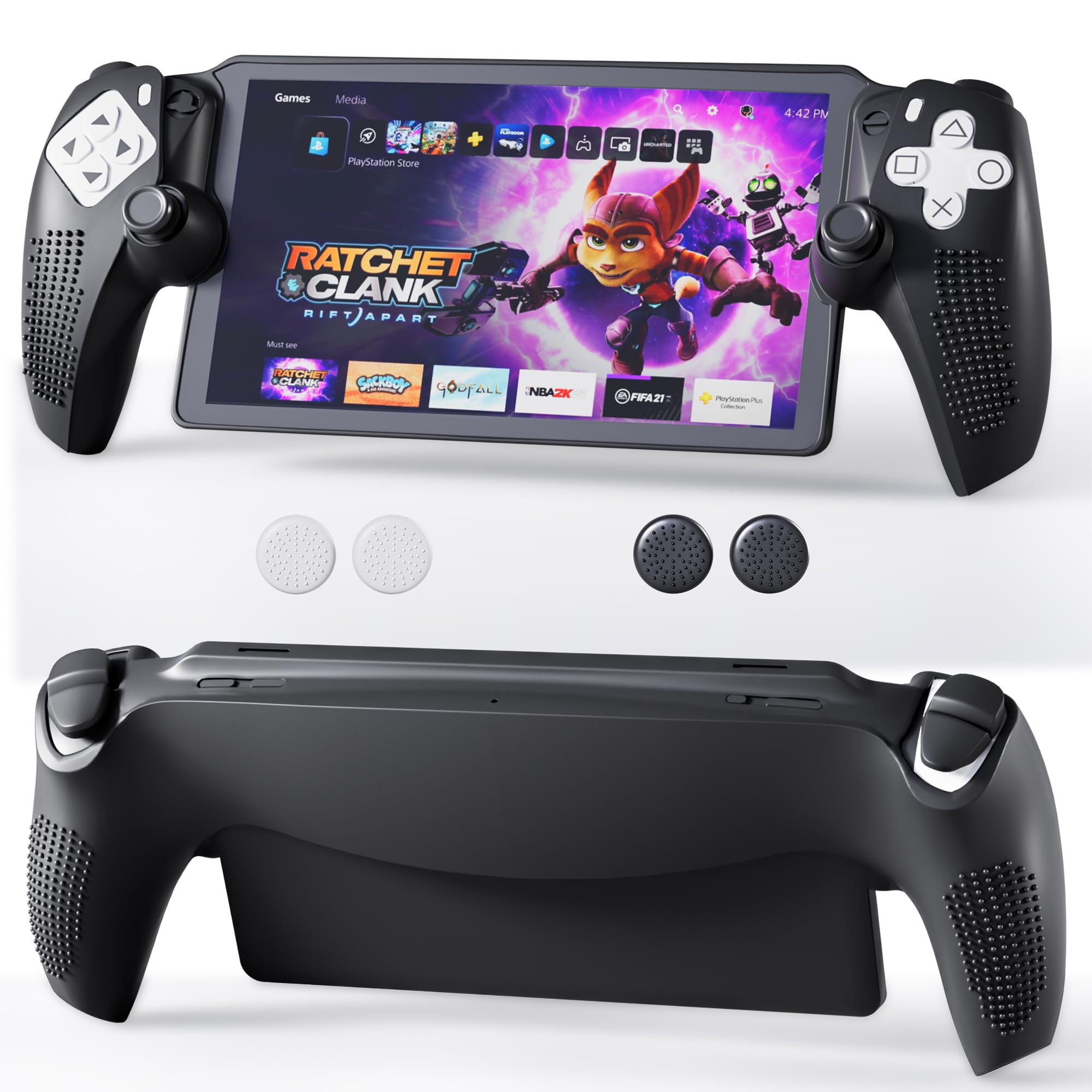 FUNDIARY Black Silicone Protective Case for PlayStation Portal Accessories Non-Slip Soft Grip Cover Case with Full Protection Shock